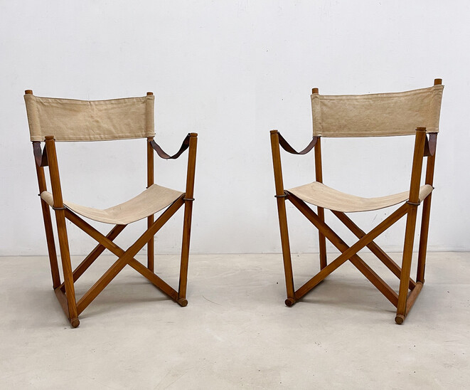 Pair of  “MK16” Safari Chairs by Mogens Koch, Denmark, 1930s