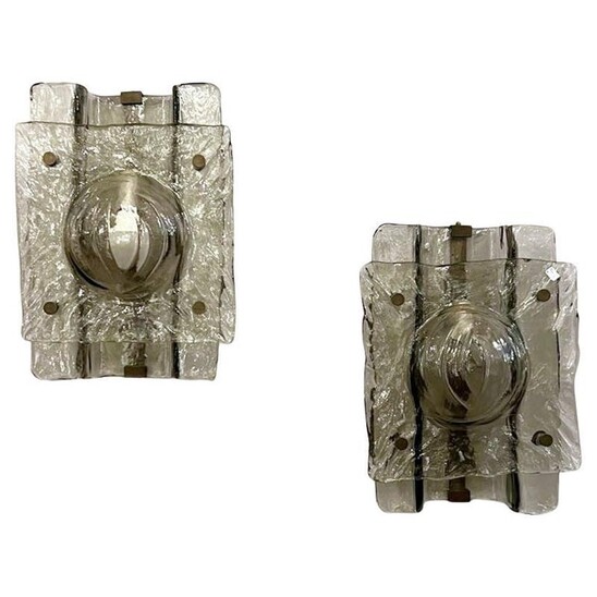 Pair of Murano Smoked Glass Sconces, 1960s