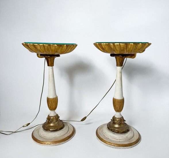 Pair of Nighstands Shell Shaped, Wood and Glass, 1900s