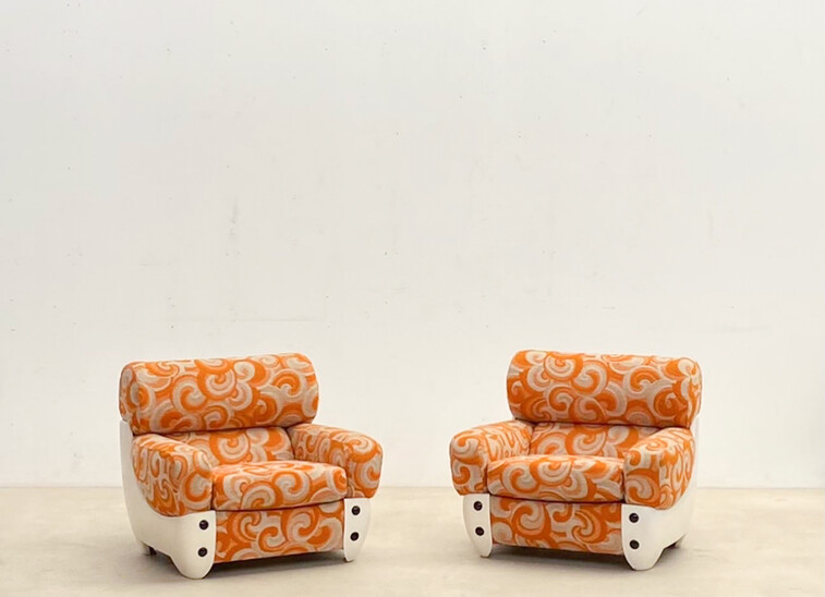 Pair of Orange Armchairs, Italy, 1970s -  Original upholstery 