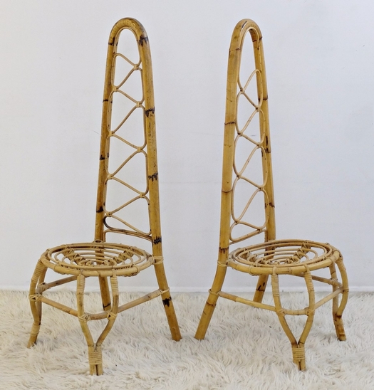 Pair Of Rattan & Bamboo High Back Chairs