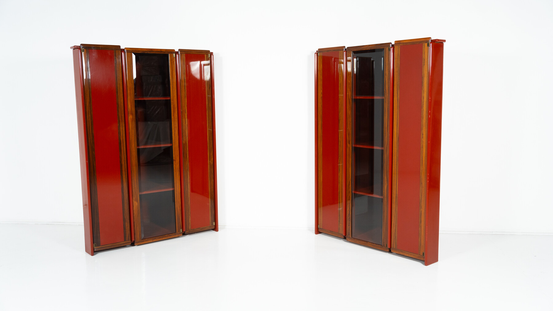 Pair of Red Artona Bookcases by Afra and Tobia Scarpa, Maxalto,1960s