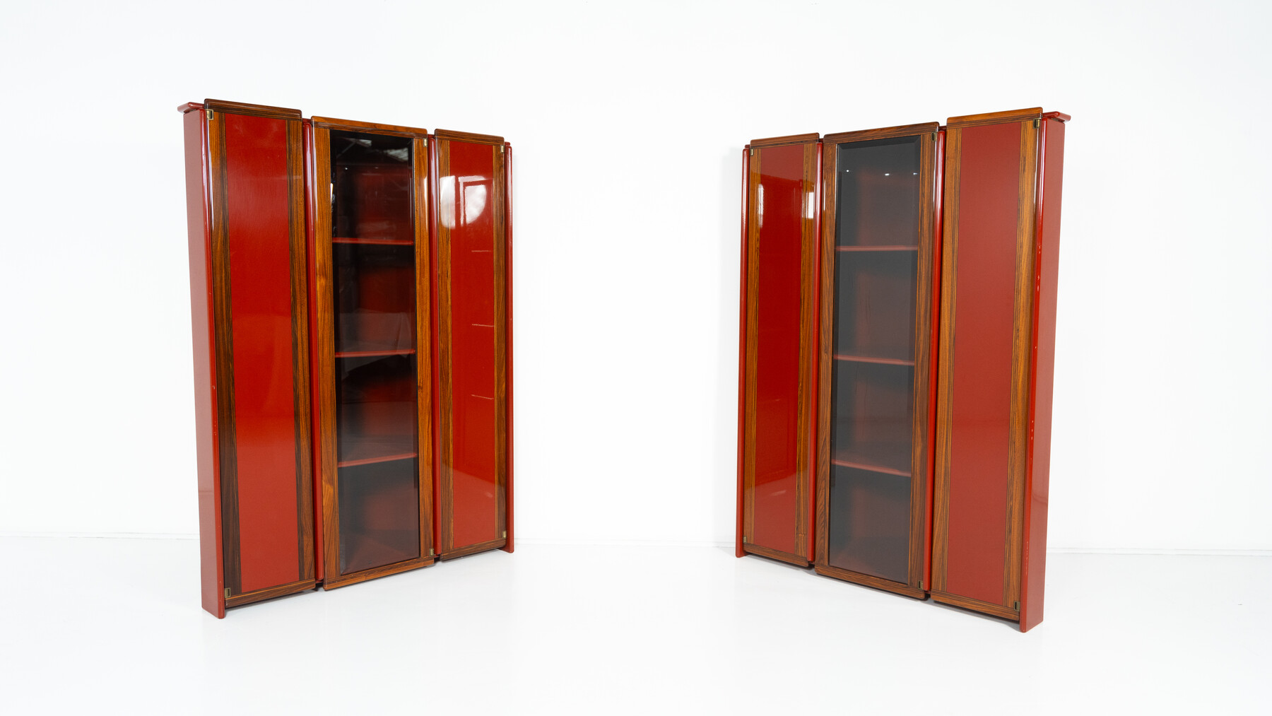 Pair of Red Artona Bookcases by Afra and Tobia Scarpa, Maxalto,1960s