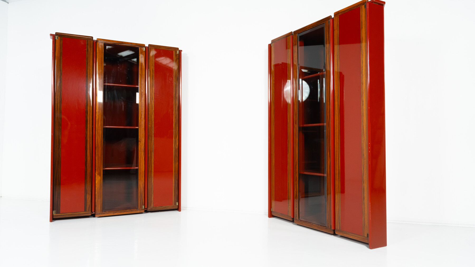 Pair of Red Artona Bookcases by Afra and Tobia Scarpa, Maxalto,1960s