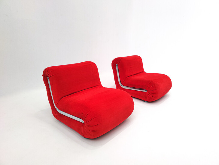 Pair of Red Boomerang Easy Chairs by Rodolfo Bonetto, 1960s, Italy