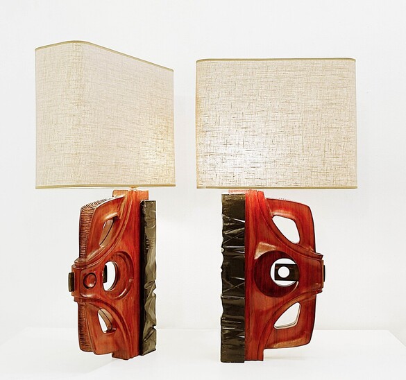 Pair of sculpted table lamps by Gianni Pinna - Italy 1970s