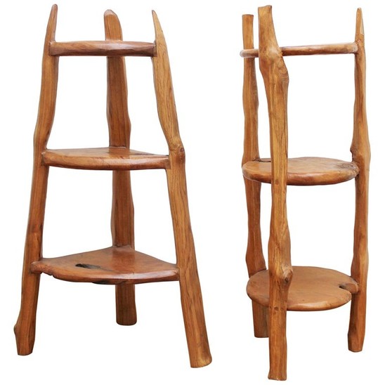 Pair of sculpted wood side tables