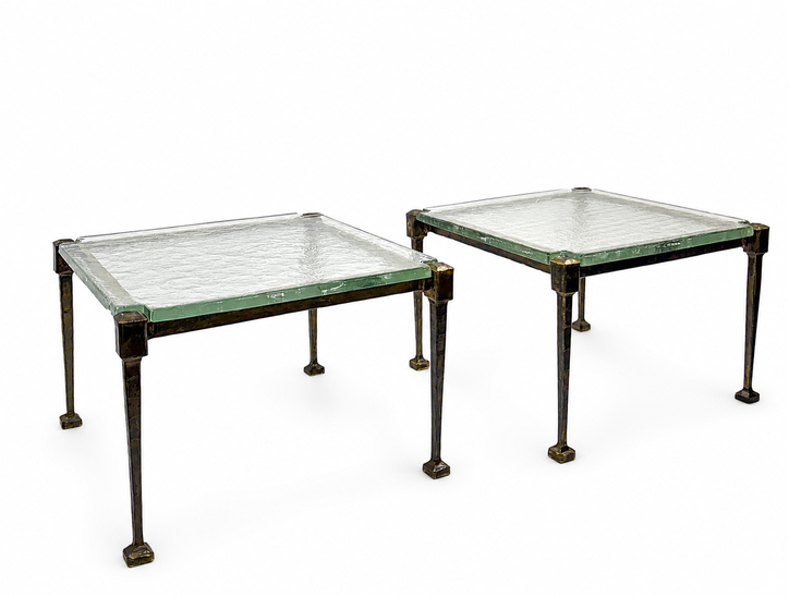 Pair of Side Tables by Lothar Klute, Bronze and Glass, Germany