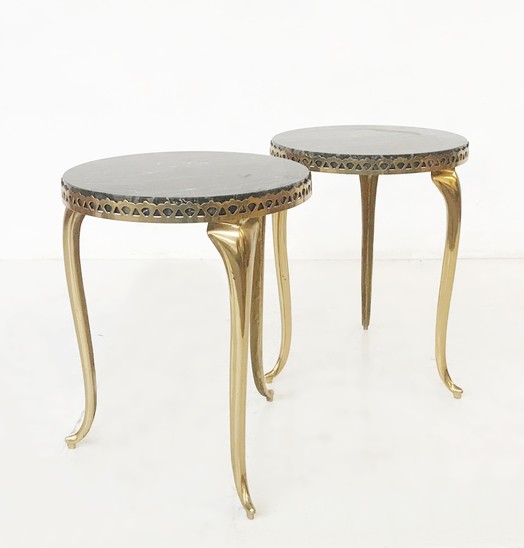 Pair Of Side Tables With Black Marble Tops