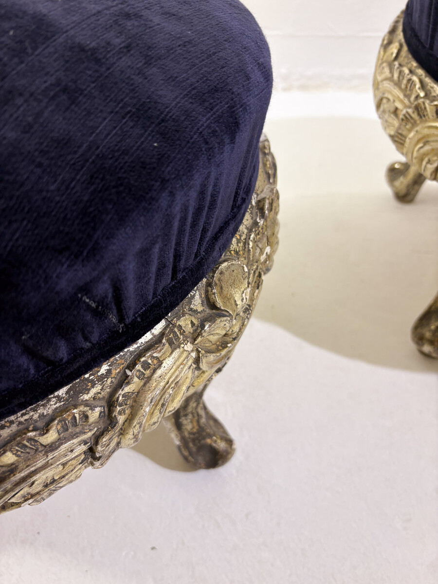 Pair of Stools, Wood and Velvet