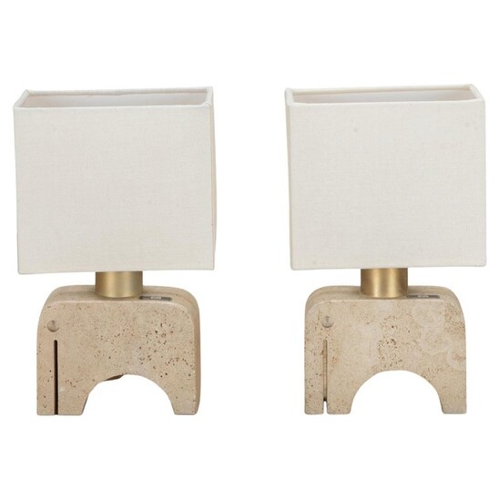 Pair of Travertine Table Lamps by Fratelli Manelli, 1970s