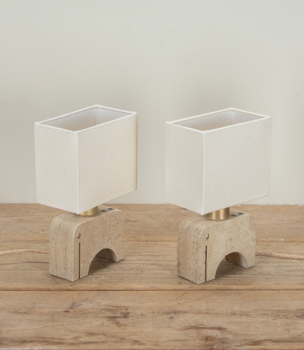 Pair of Travertine Table Lamps by Fratelli Manelli, 1970s