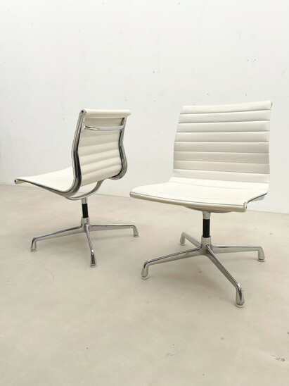 Pair of White Vegan Leather Desk Chairs by Charles Eames for Herman Miller