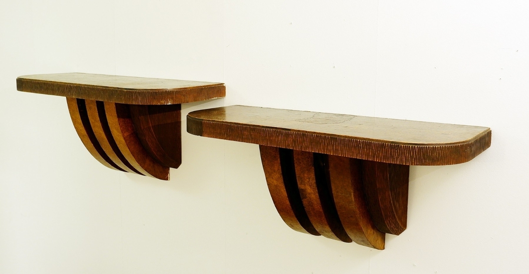 Pair Of Wooden Large Wall Consoles By Pier Luigi Colli - Italy