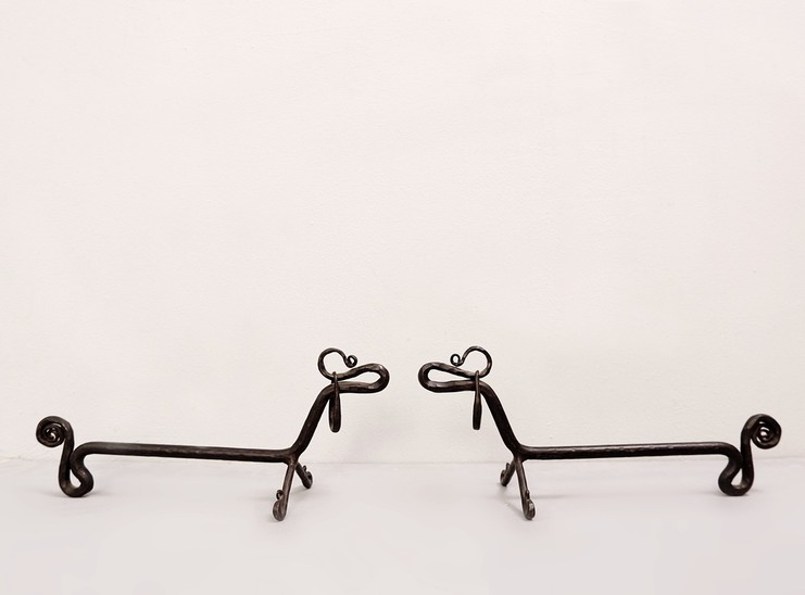 Pair Of Wrought Iron Dachshund Andirons