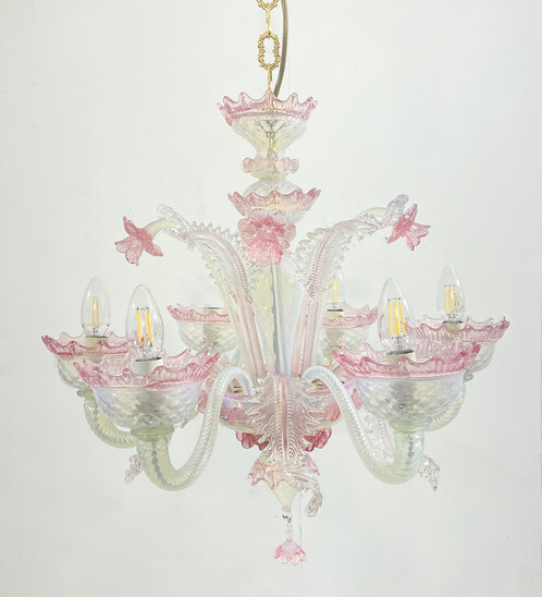 Pink Murano Glass Chandelier, 1950S