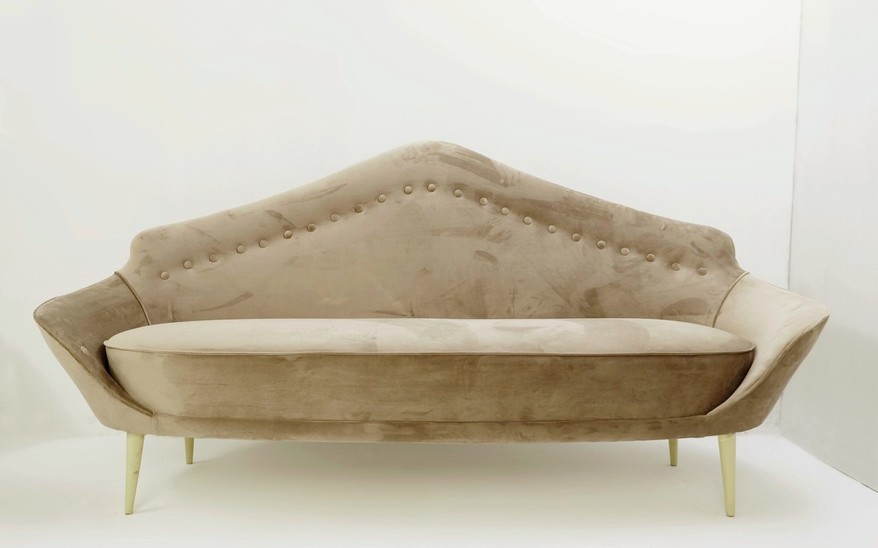 Pointed Back Italian Sofa - New Grey Velvet Upholstery