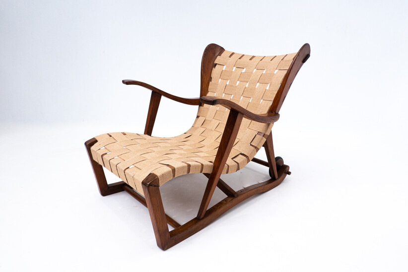 Rare Armchair by Guglielmo Pecorini with two back wheels, designed for the Italian cruise Giulio Cesare, 1950s