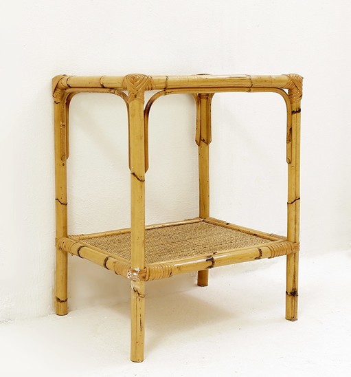 Rattan And Glass End Table