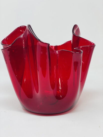Red Fazzoletto Vase by Fulvio Bianconi for Venini, 1950s