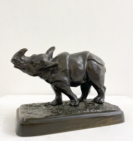 Rhinoceros Sculpture by Antonio Amorgasti, Bronze Signed and Dated, 1928