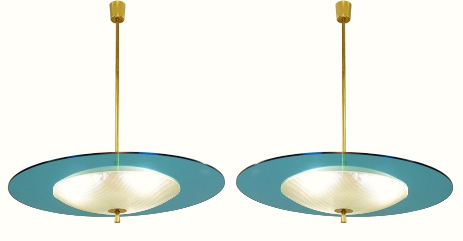 Saucer Shaped Chandelier In The Style Fontana Arte, Italy, 1960s