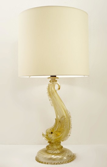 Seguso Barovier Murano Gold Glass Dolphin Table Lamp - Circa 1950
