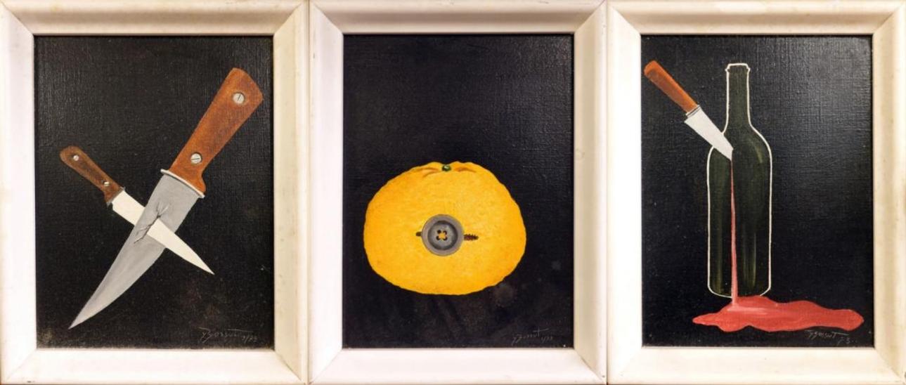 Series Of 3 Small Surrealist Oil On Canvas by Yves Bossut, Belgium