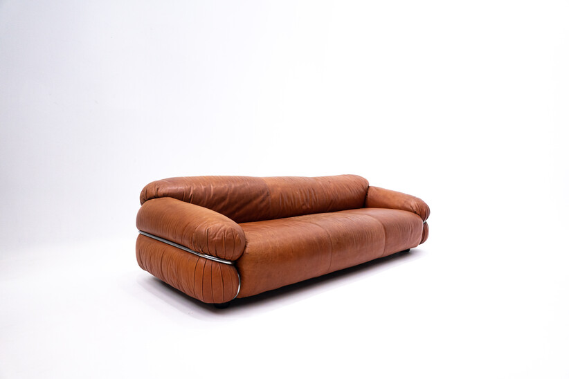  Sesann Sofa by Gianfranco Frattini for Cassina, Cognac Leather, Italy, 1970s