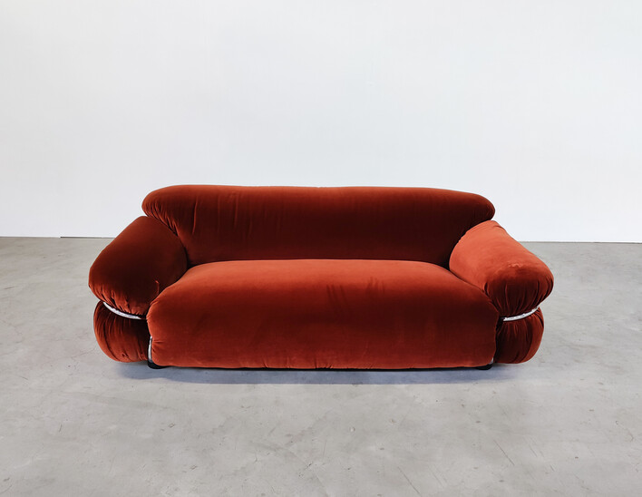 Sesann Sofa by Gianfranco Frattini for Cassina, Orange Velvet, Italy, 1970s - Two available