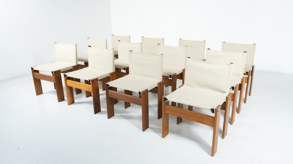 Set of 12 Monk Dining Chairs by Afra & Tobia Scarpa for Molteni, 1970s - New Canvas