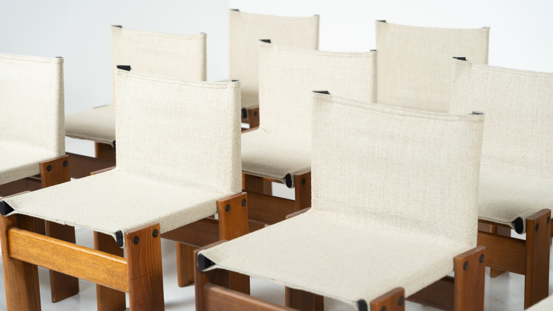 Set of 12 Monk Dining Chairs by Afra & Tobia Scarpa for Molteni, 1970s - New Canvas