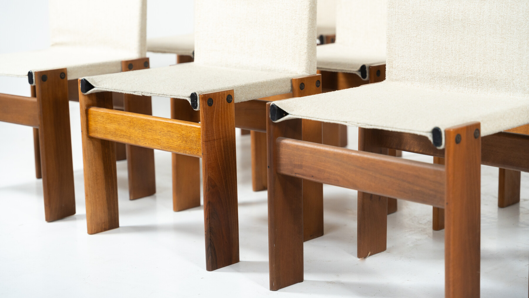 Set of 12 Monk Dining Chairs by Afra & Tobia Scarpa for Molteni, 1970s - New Canvas