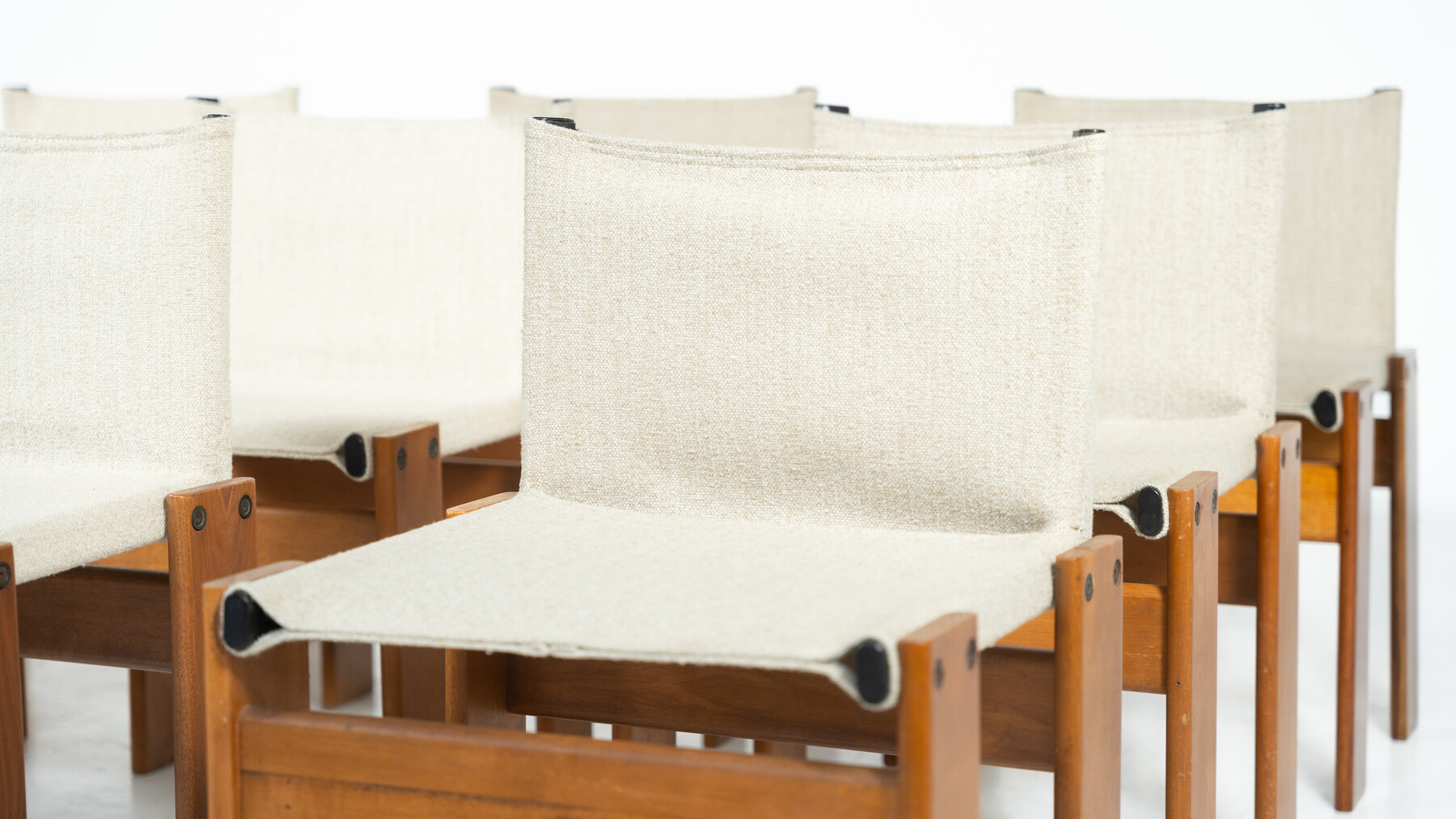 Set of 12 Monk Dining Chairs by Afra & Tobia Scarpa for Molteni, 1970s - New Canvas