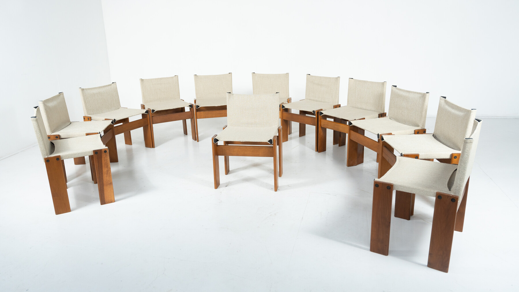 Set of 12 Monk Dining Chairs by Afra & Tobia Scarpa for Molteni, 1970s - New Canvas