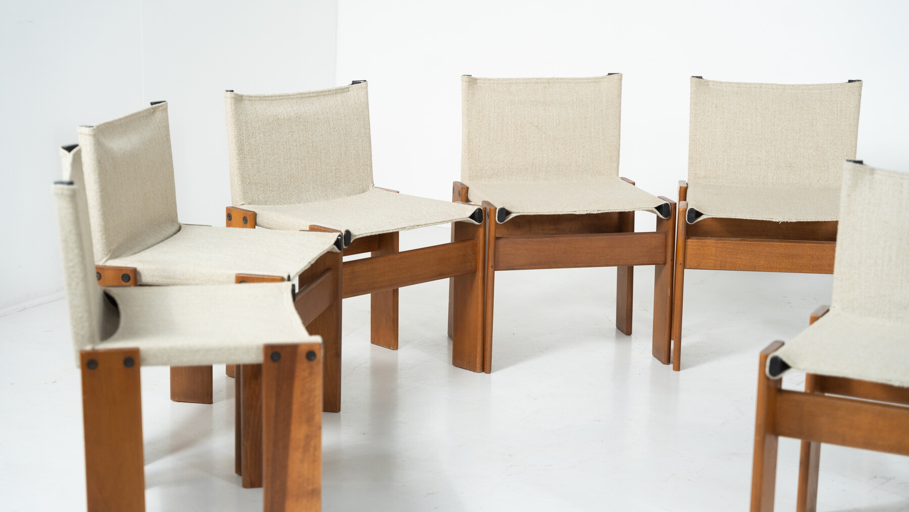 Set of 12 Monk Dining Chairs by Afra & Tobia Scarpa for Molteni, 1970s - New Canvas