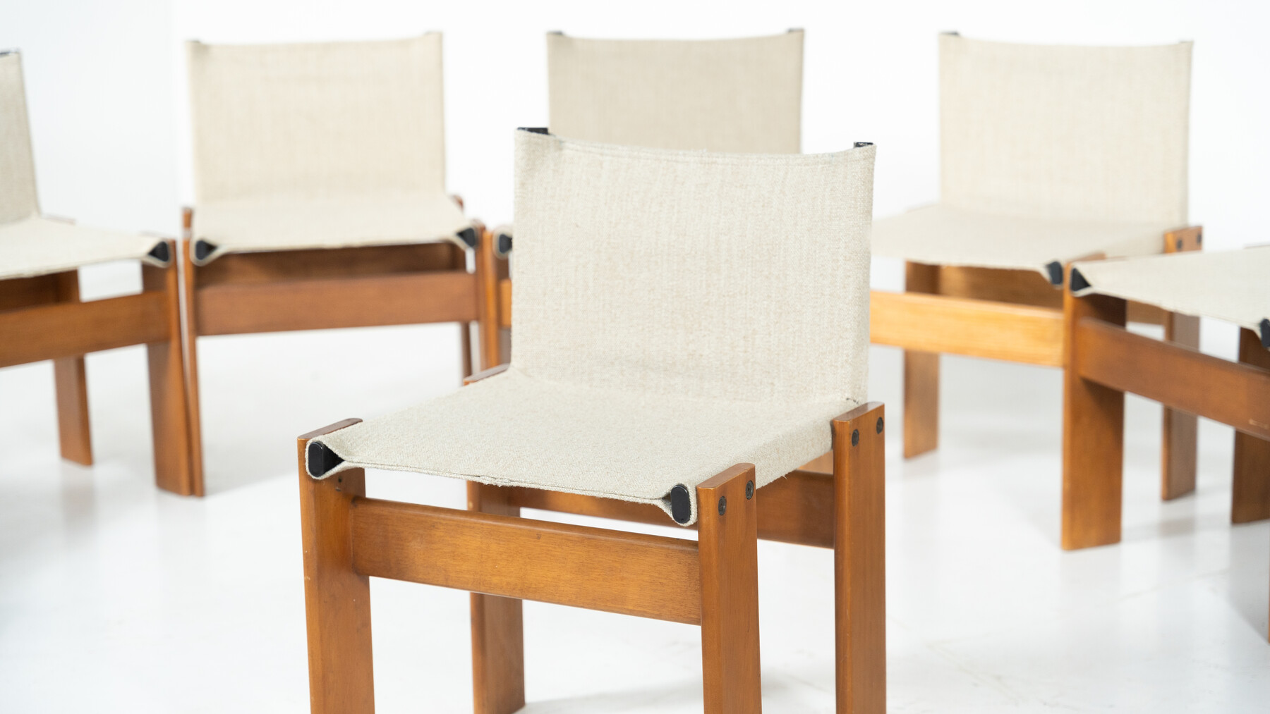 Set of 12 Monk Dining Chairs by Afra & Tobia Scarpa for Molteni, 1970s - New Canvas