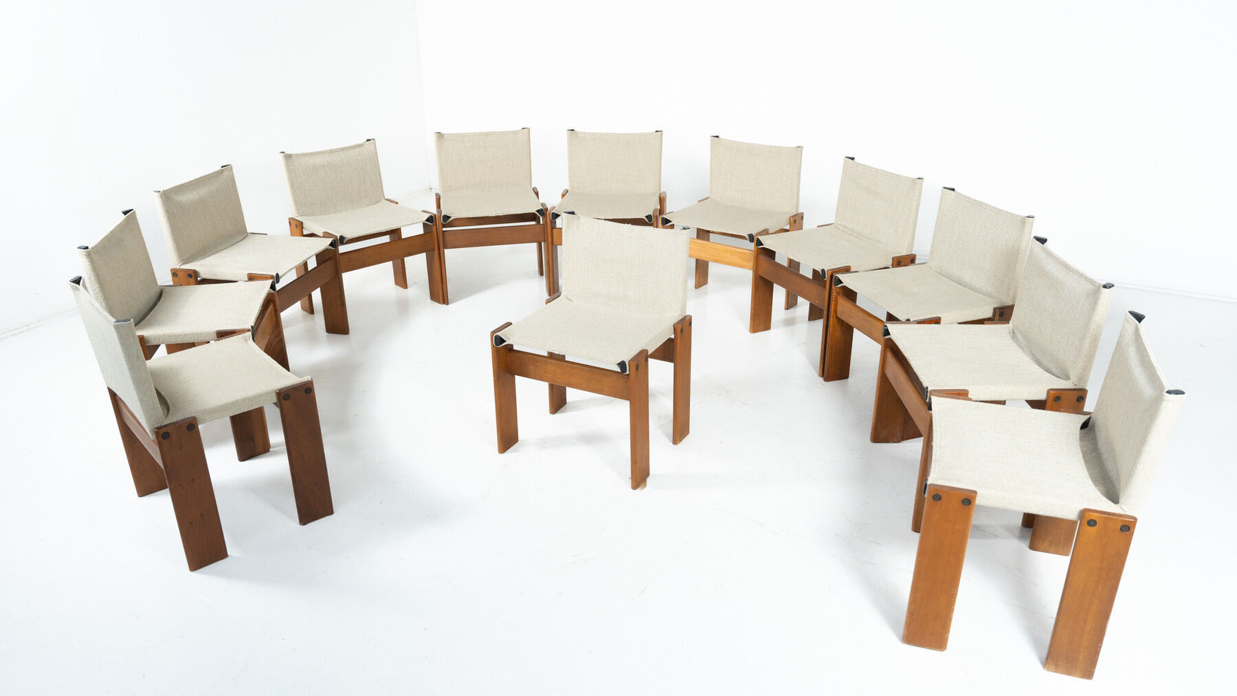 Set of 12 Monk Dining Chairs by Afra & Tobia Scarpa for Molteni, 1970s - New Canvas