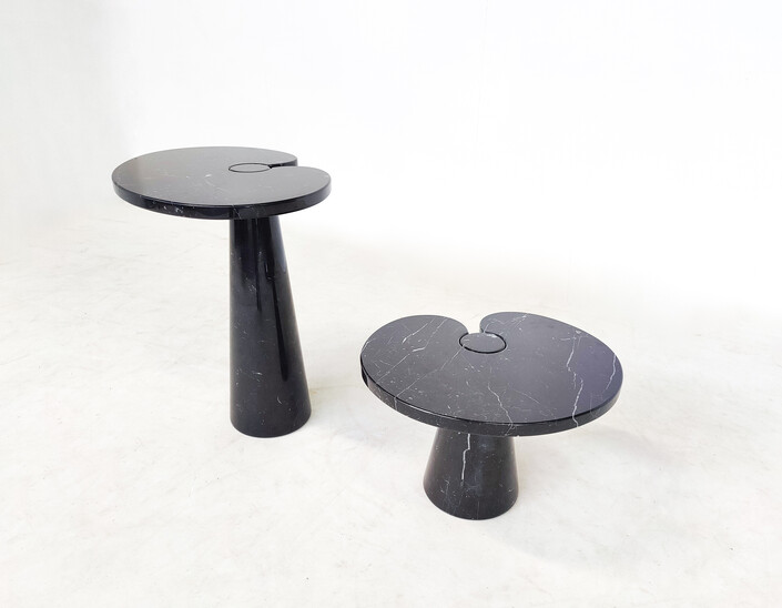 Set of 2 Black Marble Console Tables model ''Eros'' by Angelo Mangiarotti for Skipper - Italy