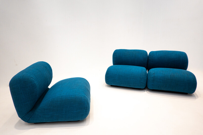 Set of 3 mid-century modulable blue italian chairs - Italy 1970s