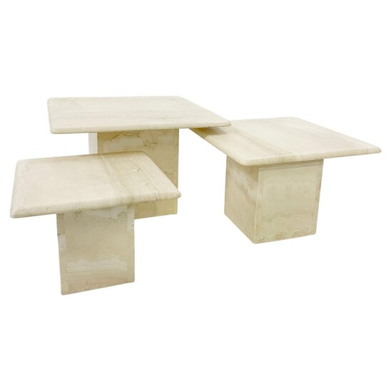 Set of 3 mid-century travertine nesting tables - Italy 1970s