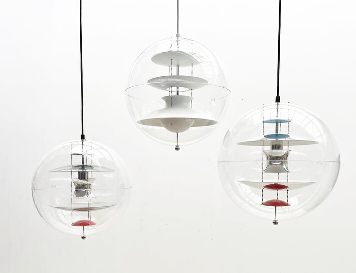 Set of 3 mid-century Verpan glass globe suspension by Verner Panton - 1970s