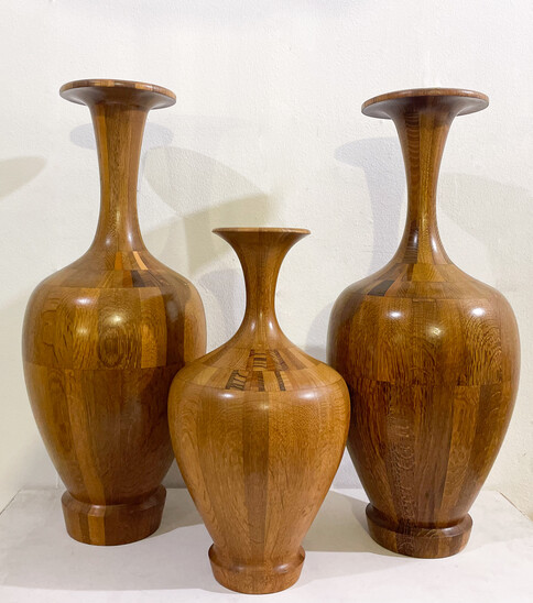 Set of 3 Wooden Vases by De Coene, 1950s