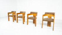 Set of 4 Armchairs, Wood and Fabric, Italy, 1970s