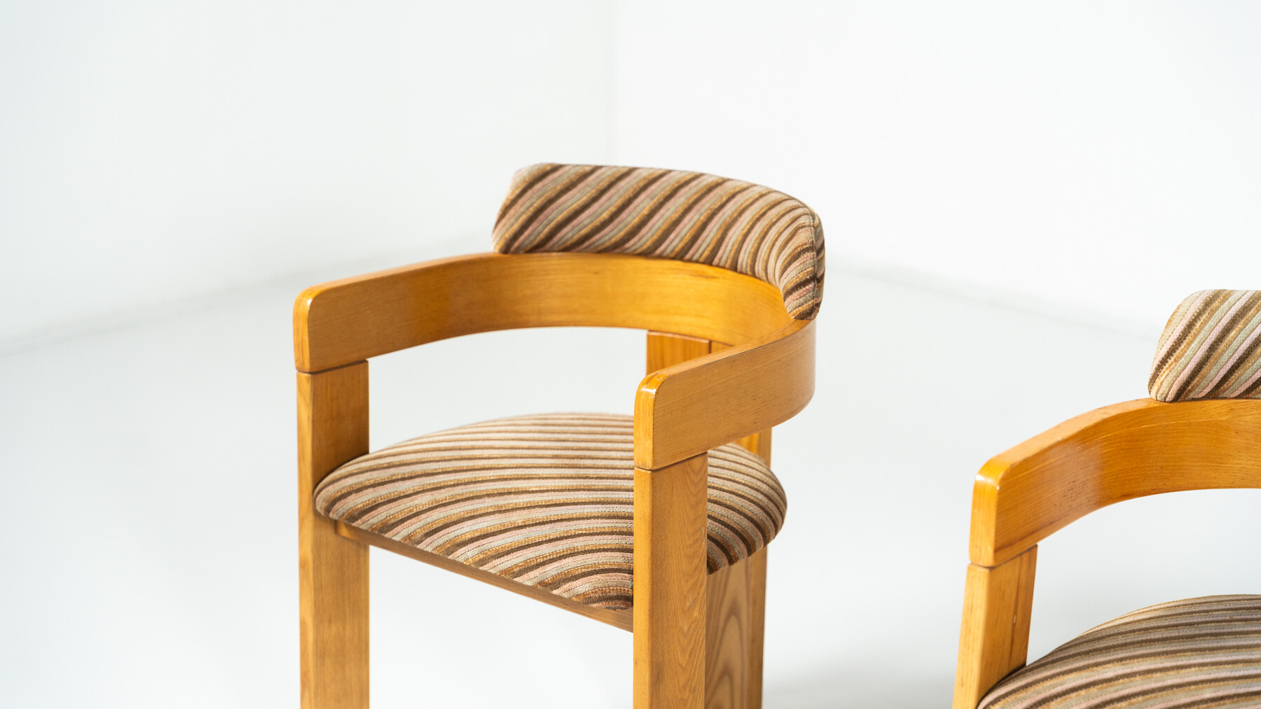 Set of 4 Armchairs, Wood and Fabric, Italy, 1970s