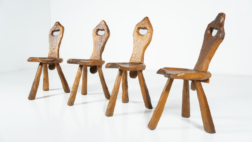 Set of 4 Brutalist Chairs, Italy, 1970s