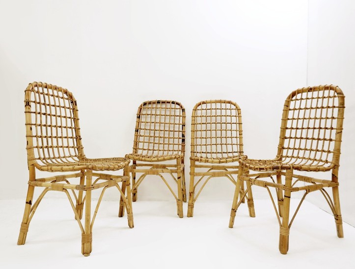 Set Of 4 Rattan Chairs 1960s