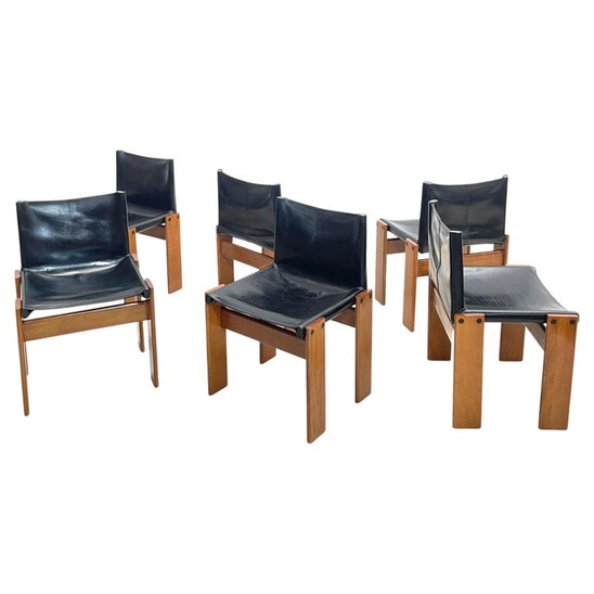 Set of 6 black leather chairs model