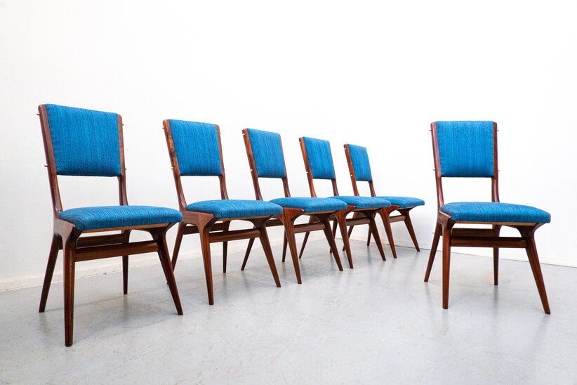 Set of 6 Blue Chairs Model 634 by Carlo de Carli for Cassina, Italy , 1950s