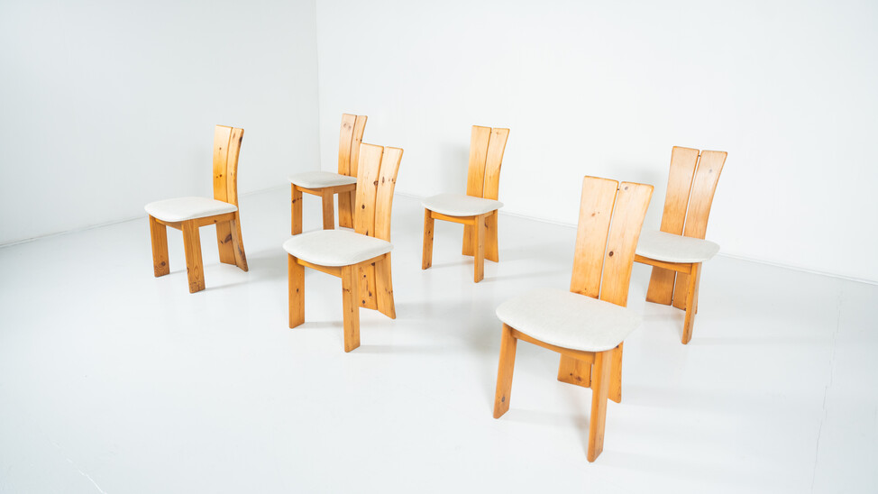 Set of 6 Brutalist Pine Chairs, 1960s